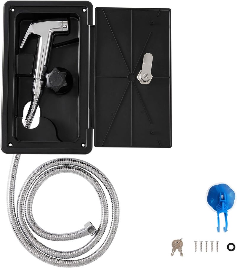 Spoliaccio Portable, Durable, Waterproof RV Exterior Shower Box Kit - All-Metal, Adjustable, Quick Connect, Leak-Proof, Weather-Resistant RV Outdoor Shower - High-Pressure RV Shower Faucet (black) - Image 1